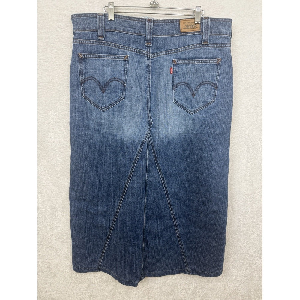 Vtg Y2K Levis Denim Skirt Women's 16 Utility Carpenter A-Line Modest Jean Maxi
